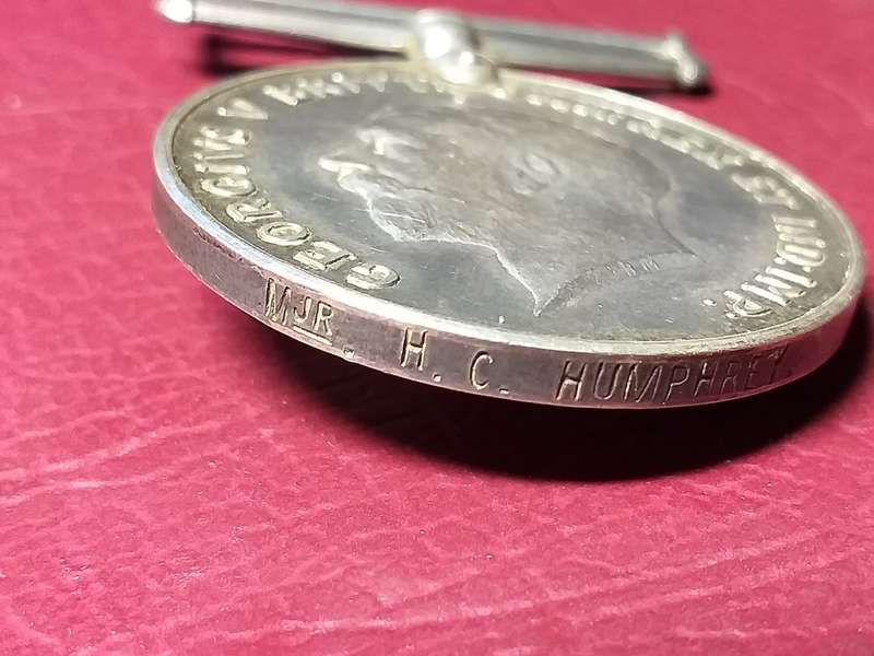 1914 - 1918 British War Silver Medal - MJR. H.C. HUMPHREY.