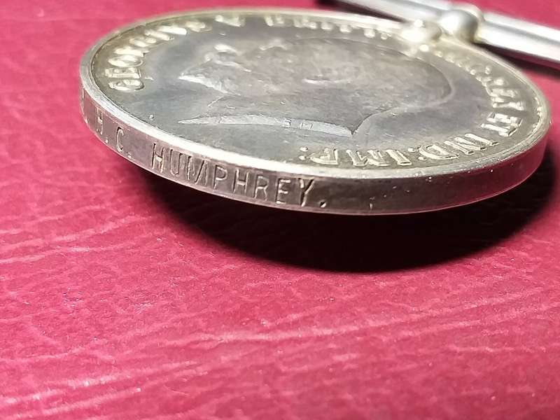 1914 - 1918 British War Silver Medal - MJR. H.C. HUMPHREY.