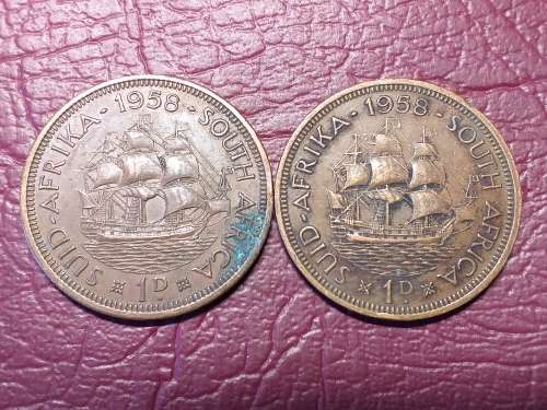 2 x 1958 SA UNION PENNIES - [Bid per coin to take both]