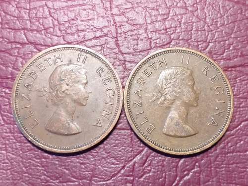 2 x 1958 SA UNION PENNIES - [Bid per coin to take both]
