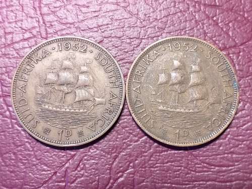 2 x 1952 SA UNION PENNIES - [Bid per coin to take both]