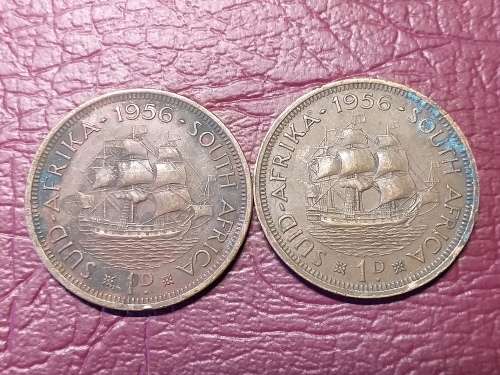 2 x 1956 SA UNION PENNIES - [Bid per coin to take both]