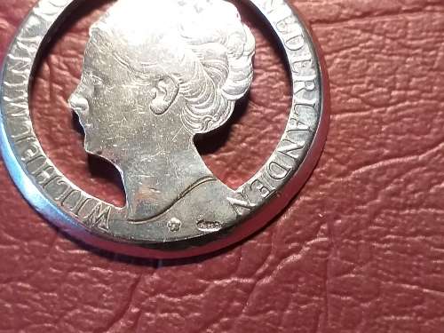 1929 1 Guilder Silver Pierced Trench Art Queen Wilhelmina Netherlands