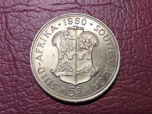 1960 SA UNION SILVER 5 SHILLING [CROWN] - MINT STATE