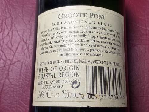 2000 GROOTE POST 750 ml SAUVIGNON BLANC - SEE DESCRIPTION