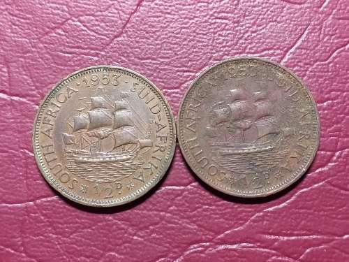 2 x 1953 SA UNION HALF PENNIES - [Bid per coin to take both]
