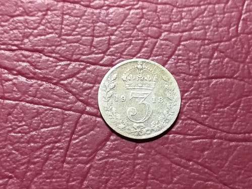 1918 BRITISH STERLING SILVER THREEPENCE