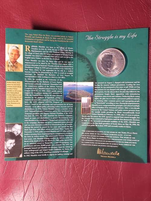 2009 Mandela Nobel Laureate .925 Silver Troy Oz Commemorative Robben Island MEDAL CAPSULED IN FOLDER