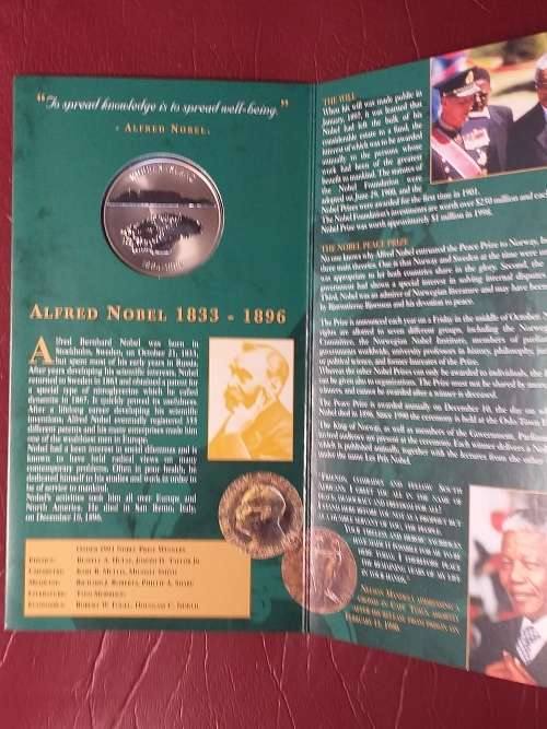 2009 Mandela Nobel Laureate .925 Silver Troy Oz Commemorative Robben Island MEDAL CAPSULED IN FOLDER