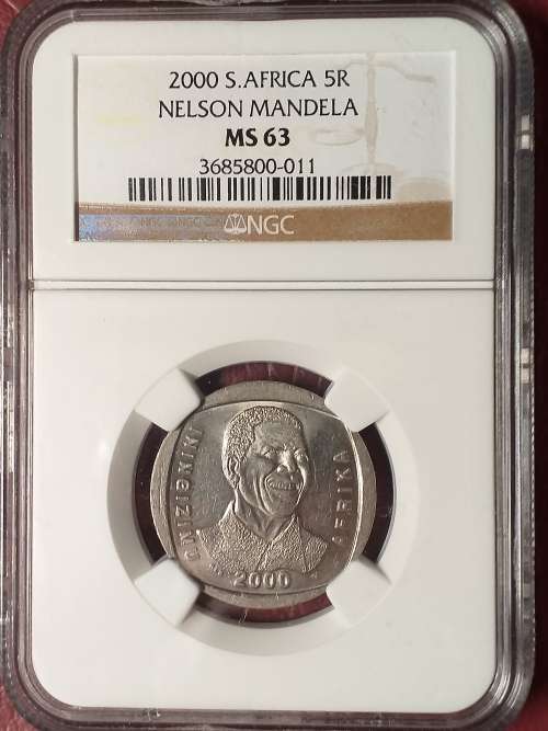2000 RSA 5 RAND - NELSON MANDELA - NGC GRADED MS 63