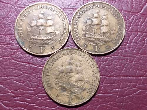 3 x SA UNION PENNIES - [Bid per coin to take all.]