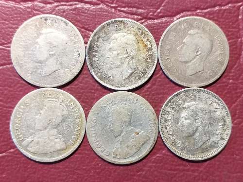 A LOT OF 6 SA UNION THREEPENCES - [Bid per coin to take all.]