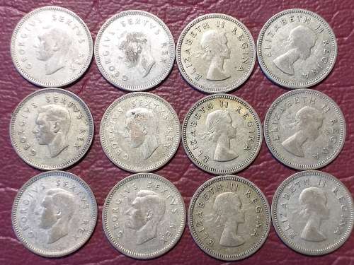 A LOT OF 12 SA UNION SILVER THREEPENCES -  [Bid per coin to take all.]