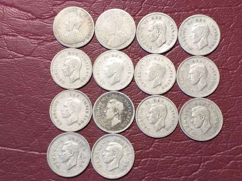A LOT OF 14 SA UNION SILVER THREEPENCES - DIFFERENT DATES - [Bid per coin to take all.]