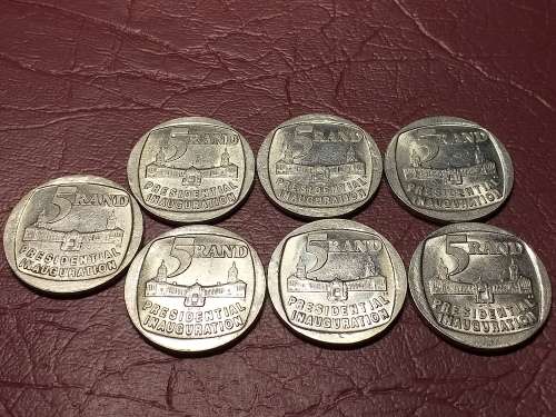 A LOT OF 7 x 1994 RSA 5 RAND PRESIDENTIAL INAUGURATION - [Bid per coin to take all.]