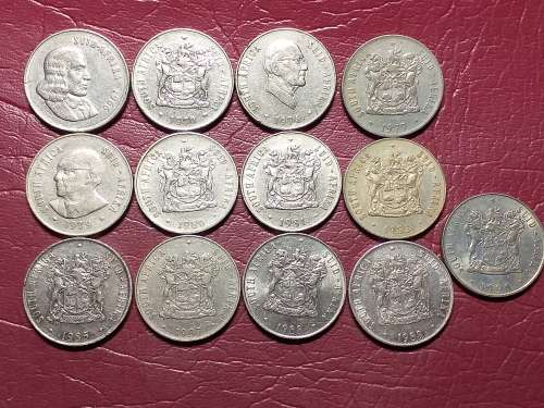 A LOT OF 13 RSA NICKEL 50 CENTS - ALL DIFFERENT DATES - [Bid per coin to take all.]