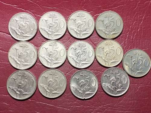 A LOT OF 13 RSA NICKEL 50 CENTS - ALL DIFFERENT DATES - [Bid per coin to take all.]