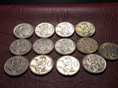 A LOT OF 13 RSA NICKEL 50 CENTS - ALL DIFFERENT DATES - [Bid per coin to take all.]