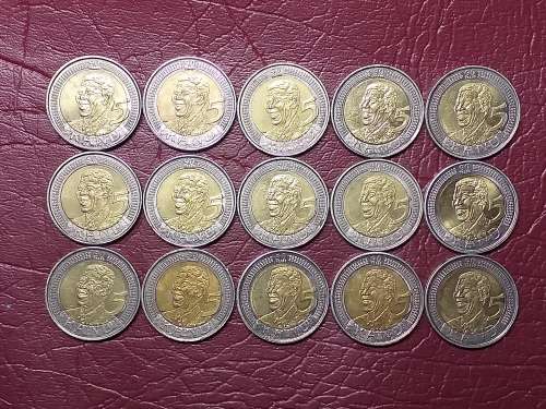 A LOT OF 15 RSA 2008 MANDELA R5 COINS - [Bid per coin to take all.]