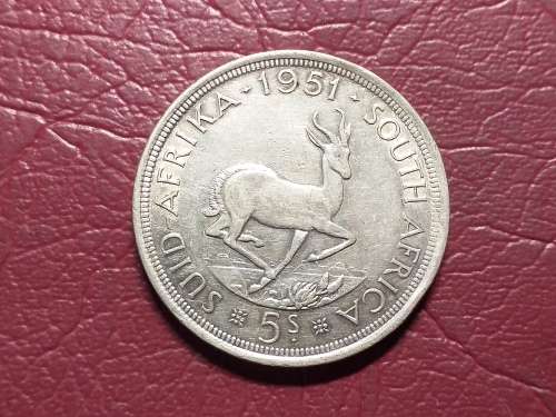 1951 SA UNION SILVER 5 SHILLINGS