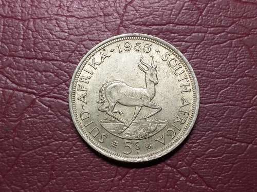 1953 SA UNION SILVER 5 SHILLINGS