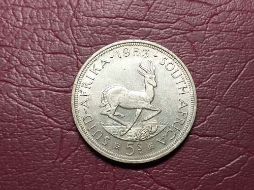 1953 SA UNION SILVER 5 SHILLINGS