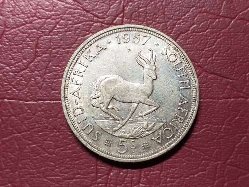 1957 SA UNION SILVER 5 SHILLINGS