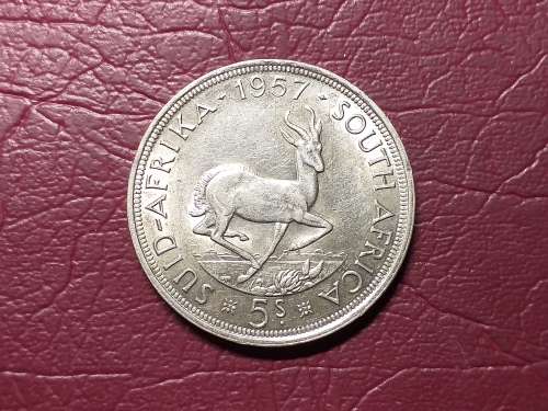 1957 SA UNION SILVER 5 SHILLINGS