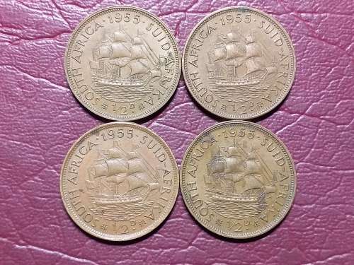 A LOT OF 4 x 1955 SA UNION HALF PENNIES - [Bid per coin to take all.]