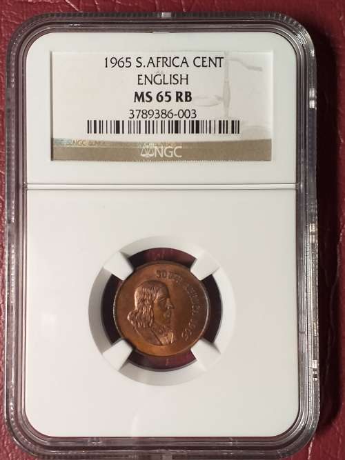 1965 RSA 1 CENT - [English] - NGC GRADED MS 65 RB - RARE - ONLY 1180 MINTED