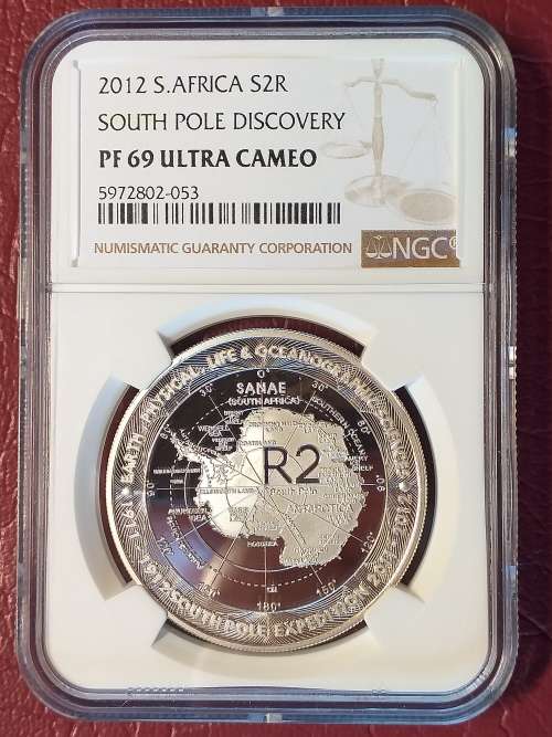2012 RSA SILVER R2 - SOUTH POLE DISCOVERY - NGC GRADED PF 69 ULTRA CAMEO