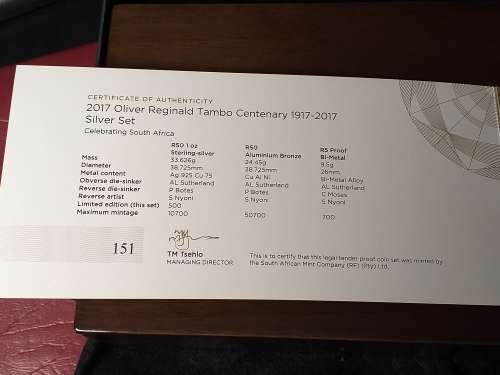 LOVELY EMPTY COIN BOX FOR OR TAMBO CENTENARY SILVER COIN SET