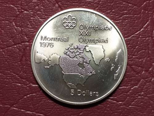 1976 CANADA STERLING SILVER PROOF 5 Dollars - Elizabeth II Map of North America - [24,3 g]