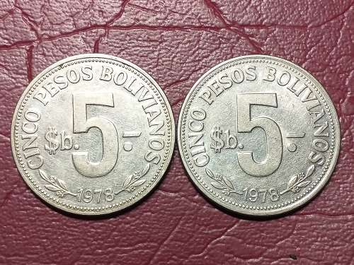 2 x 1978 BOLIVIA 5 Pesos Bolivianos - [Bid per coin to take both]