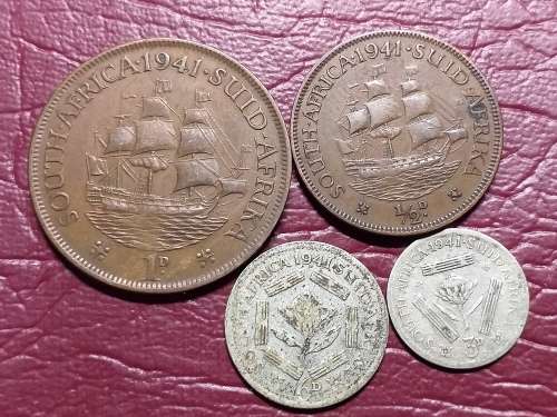 A LOT OF 4 x 1941 SA UNION COINS