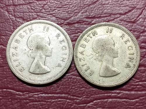 1954 AND 1958 SA UNION SILVER SHILLINGS - [Bid per coin to take both.]