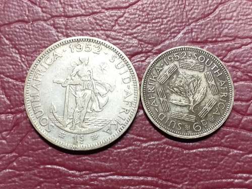 2 x 1952 SA UNION SILVER COINS