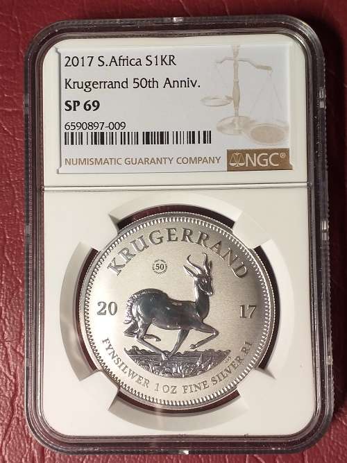 2017 RSA SILVER KRUGERRAND WITH MINTMARK - NGC GRADED SP 69