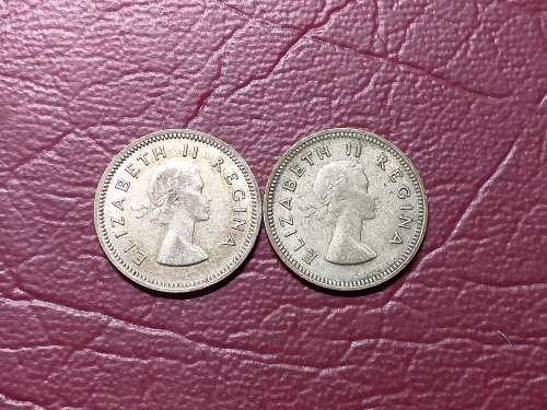2 x 1959 SA UNION SILVER THREEPENCES - [Bid per coin to take both.]
