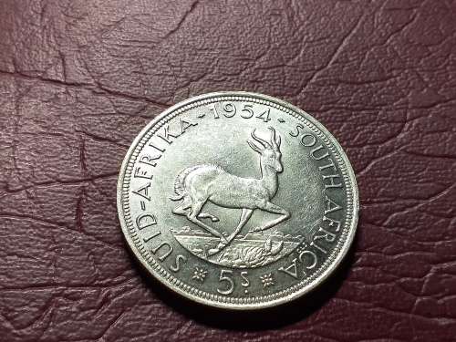 1954 SA UNION SILVER 5 SHILLINGS - [RARE]
