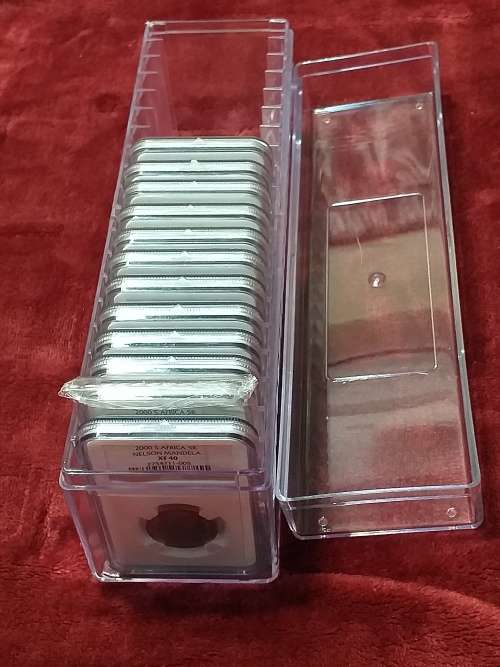 A SET OF 12 x 2000 RSA R5 COINS - MANDELA - NGC GRADED XF 40 TO MS 66 - IN PLASTIC BOX - RARE GRADES