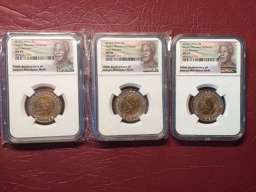 3 x 2018 RSA R5 - MANDELA CENTENARY EARLY RELEASES - NGC GRADED MS 65/66/67