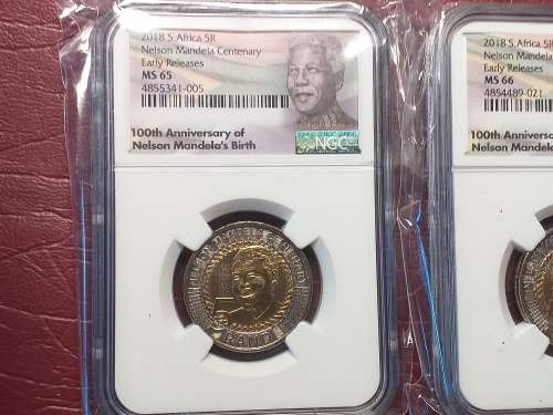 3 x 2018 RSA R5 - MANDELA CENTENARY EARLY RELEASES - NGC GRADED MS 65/66/67
