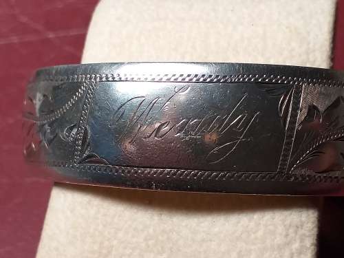 LOVELY GENUINE SOLID STERLING SILVER NAME BANGLE  - [38 g]