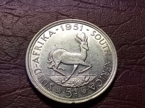 1951 SA UNION SILVER 5 SHILLINGS