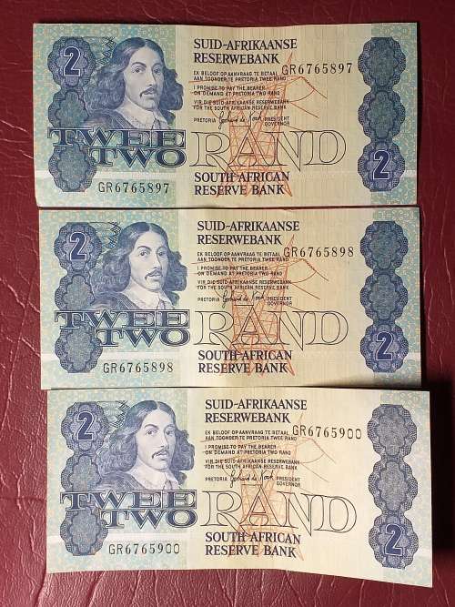 3 x RSA R2 NOTES - MINT STATE - GERHARD DE KOCK- [Bid per note to take all.]