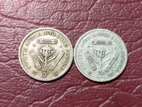 2 x 1940 SA UNION SILVER 3 PENCE - [Bid per coin to take both]