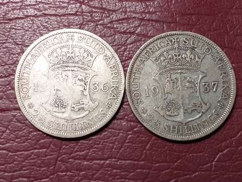 1936 AND 1937 SA UNION SILVER 2.5 SHILLINGS - [Bid per coin to take both.]