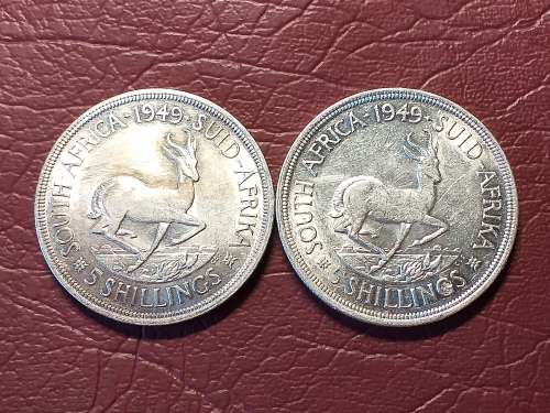2 x 1949 SA UNION SILVER 5 SHILLINGS - [Bid per coin to take both]