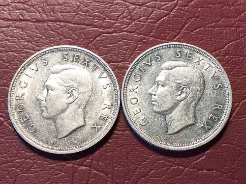 2 x 1949 SA UNION SILVER 5 SHILLINGS - [Bid per coin to take both]